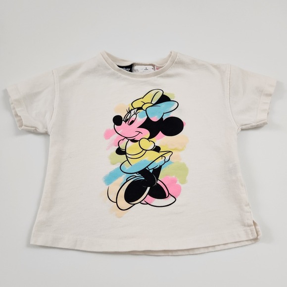 Kids Zara Disney Minnie Mouse T Shirt Size 3 Years Cream Pastel Graphic Tee - Picture 3 of 9